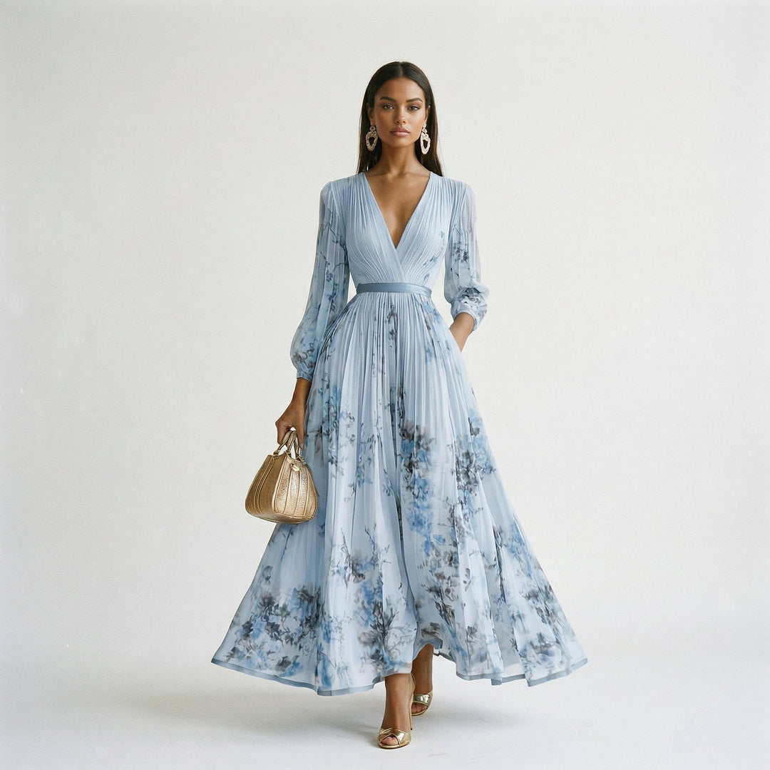 Elegant Floral Long Sleeve Maxi Dress