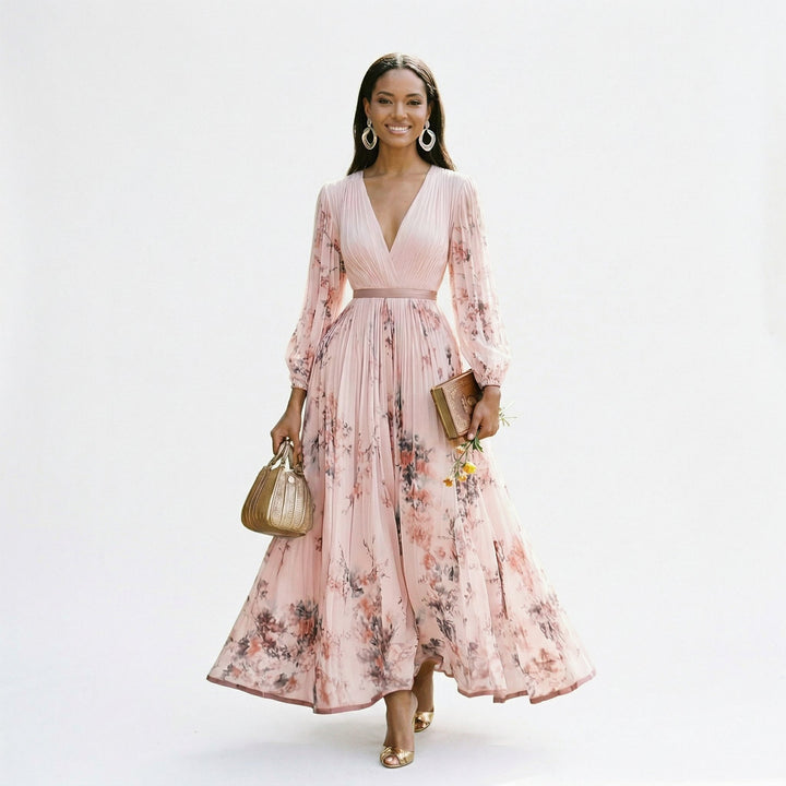 Elegant Floral Long Sleeve Maxi Dress
