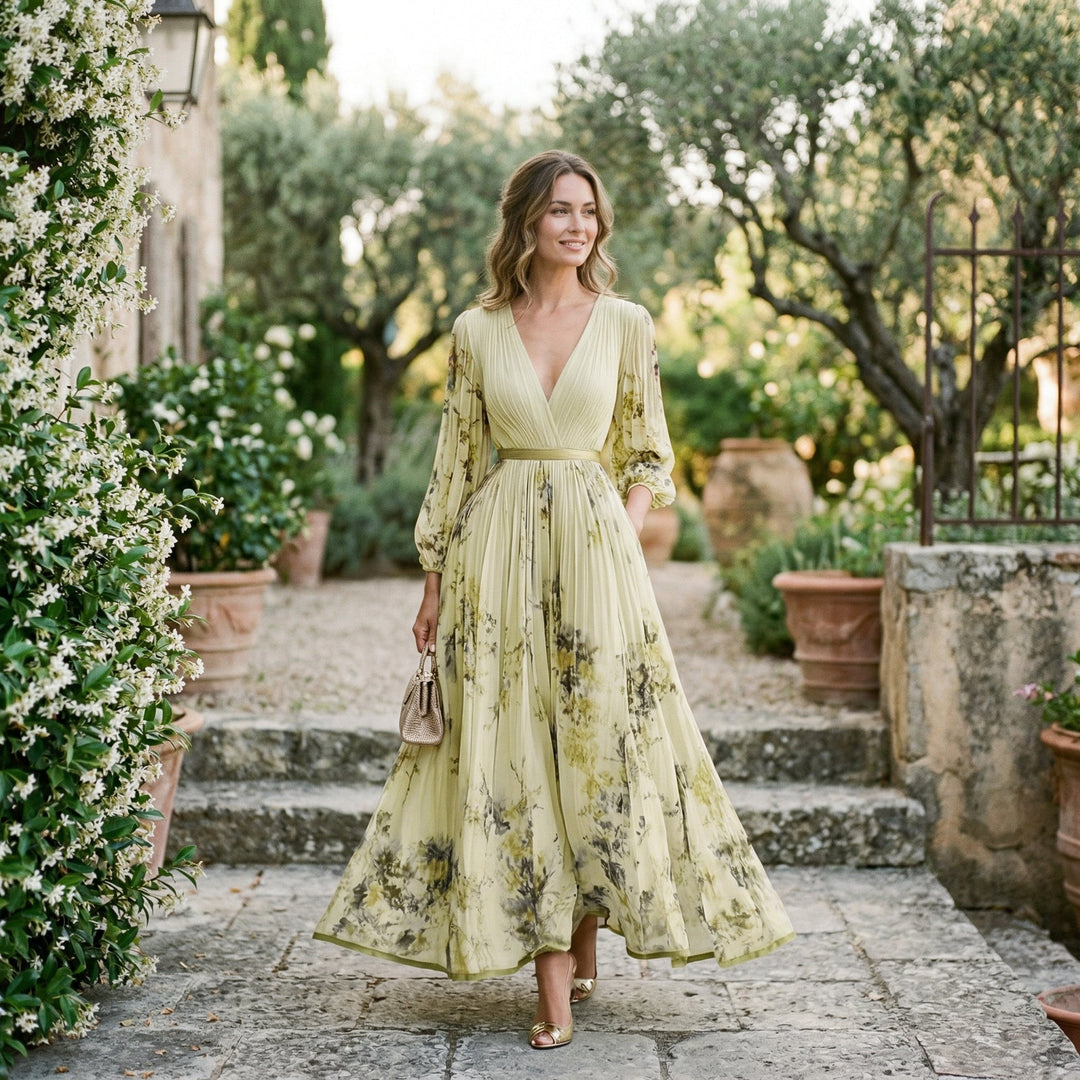 Elegant Floral Long Sleeve Maxi Dress