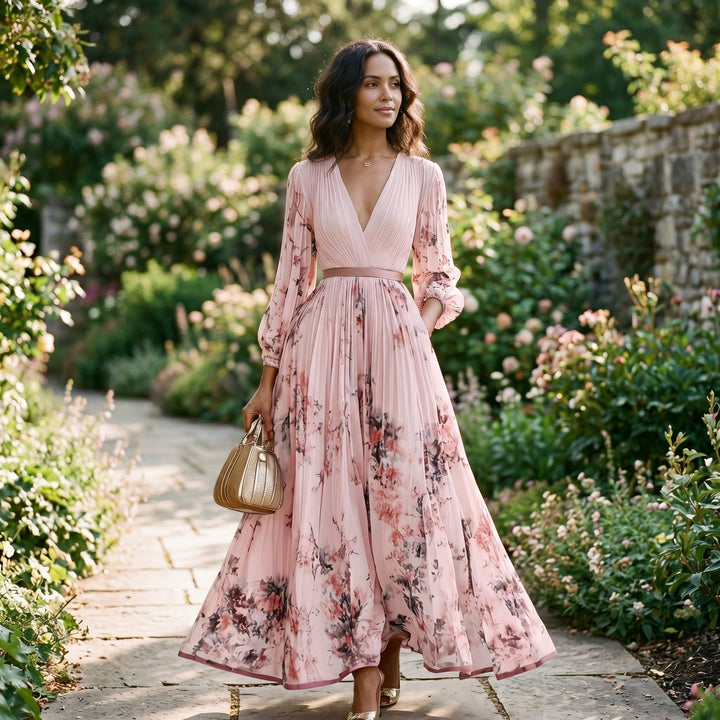 Aurora - Elegant Floral Long Sleeve Maxi Dress for Women