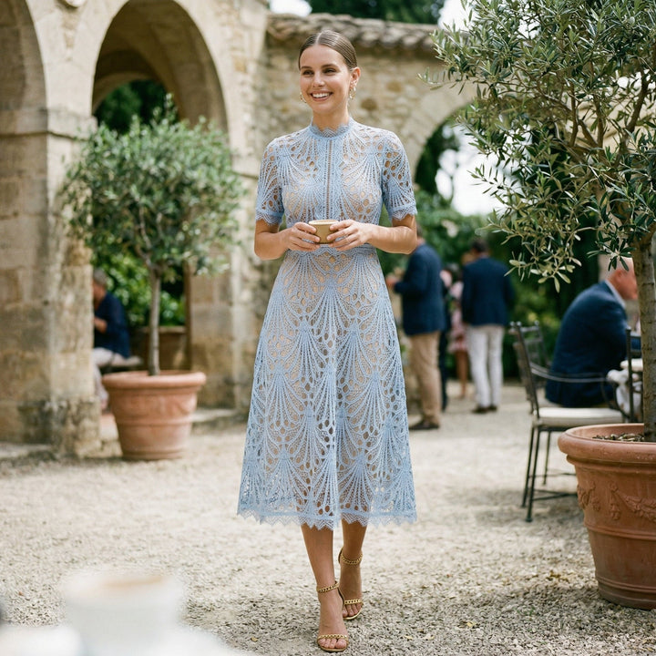 Elegant Lace Midi Dress for Wedding Guests and Formal Events
