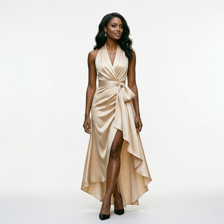 Elegant Halter Gown for Wedding Guests and Formal Events
