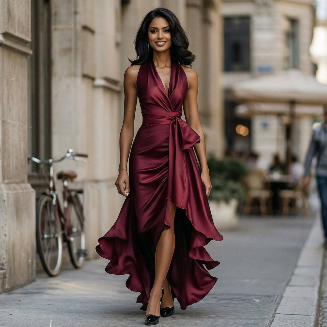 Elegant Halter Gown for Wedding Guests and Formal Events