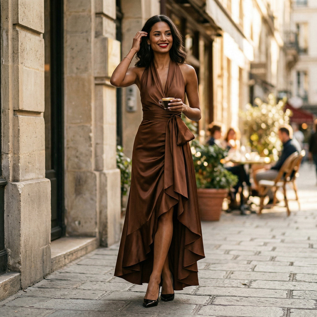 Elegant Halter Gown for Wedding Guests and Formal Events