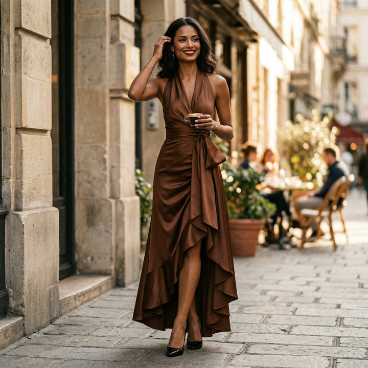 Elegant Halter Gown for Wedding Guests and Formal Events