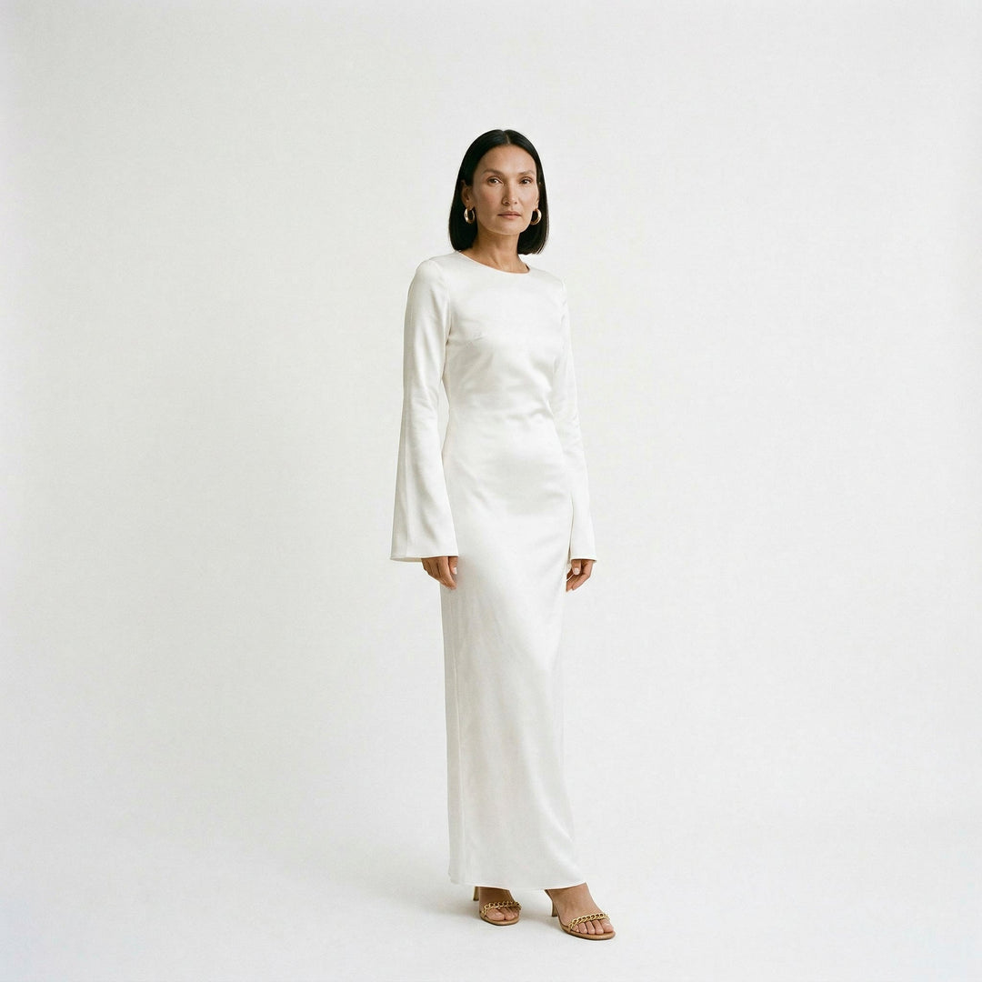 Elegant Women's Long Sleeve Maxi Dress with Tie Waist