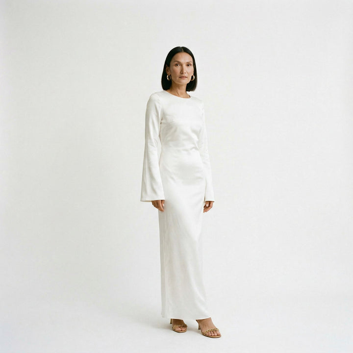 Elegant Women's Long Sleeve Maxi Dress with Tie Waist
