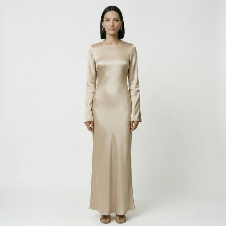 Elegant Women's Long Sleeve Maxi Dress with Tie Waist