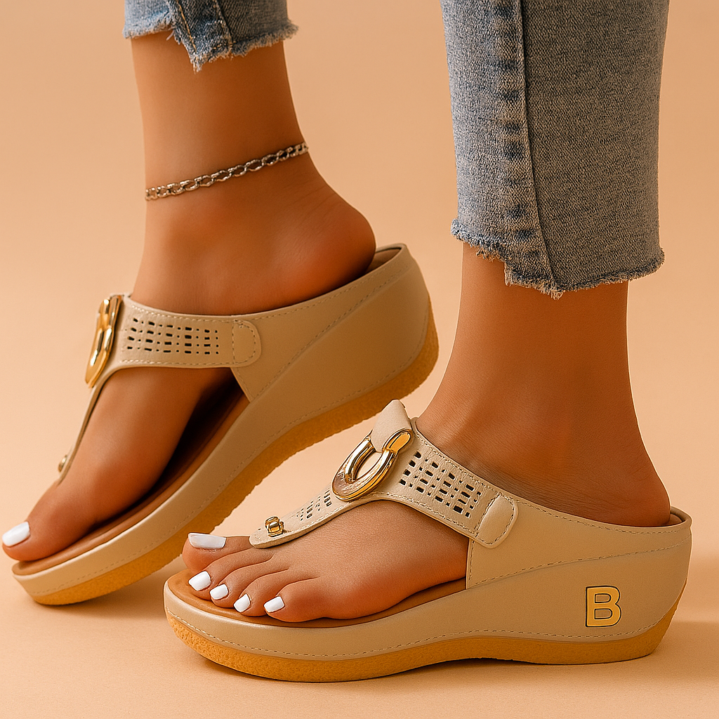 Eva| Stylish wedge sandals with a decorative buckle