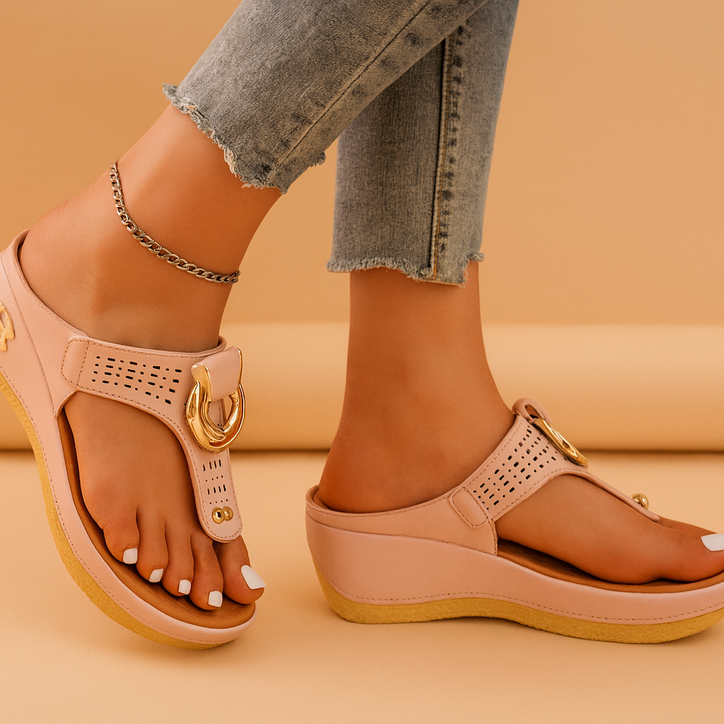 Eva| Stylish wedge sandals with a decorative buckle