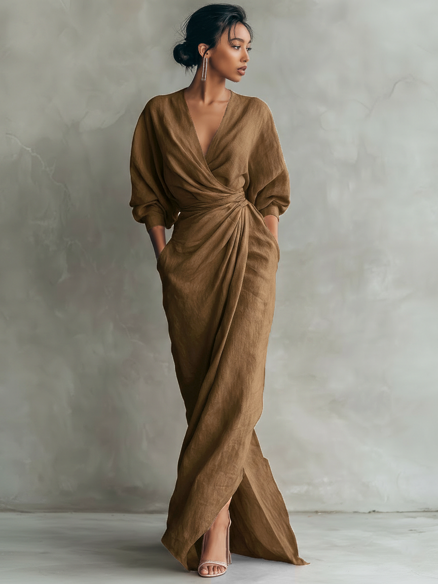Women's Minimalist V-neck Soft Blend Maxi Dress