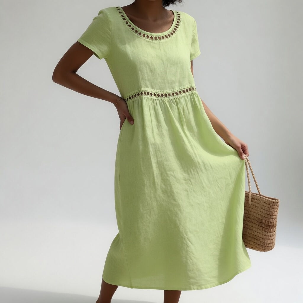 Pernelle™ — Mid-length dress 100% cotton embroidered with soft femininity
