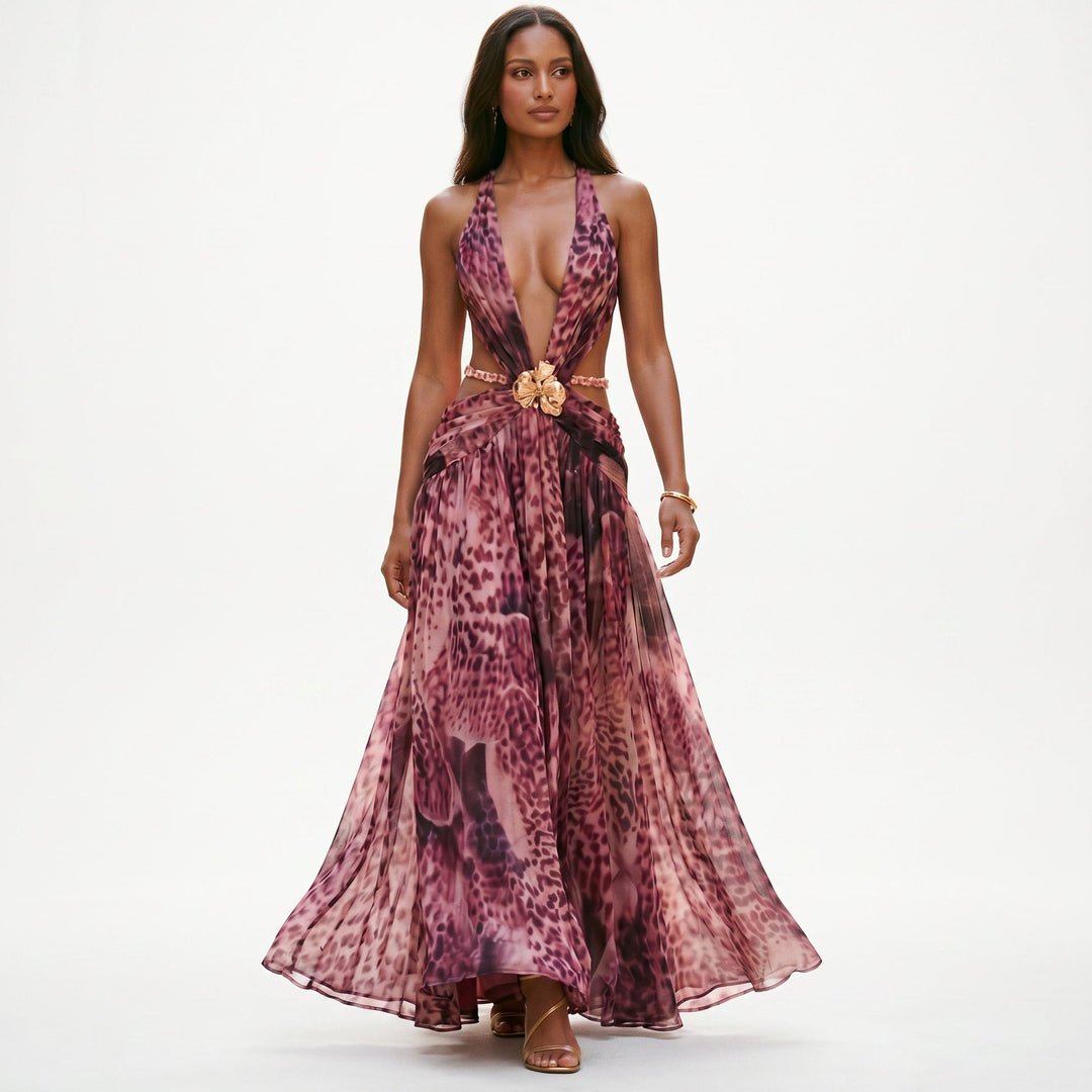 Jenifer - Elegant Chiffon Evening Dress with Deep V Neckline
