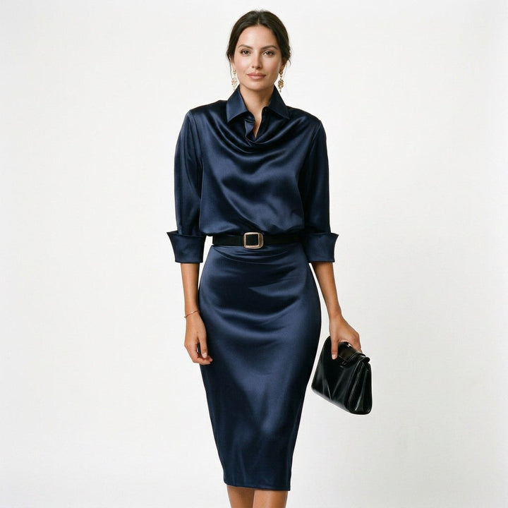 Katherine - Cocktail Satin Midi Dress for Wedding Guests