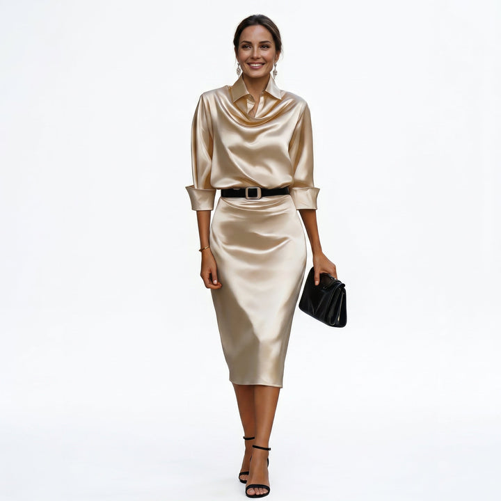 Katherine - Cocktail Satin Midi Dress for Wedding Guests