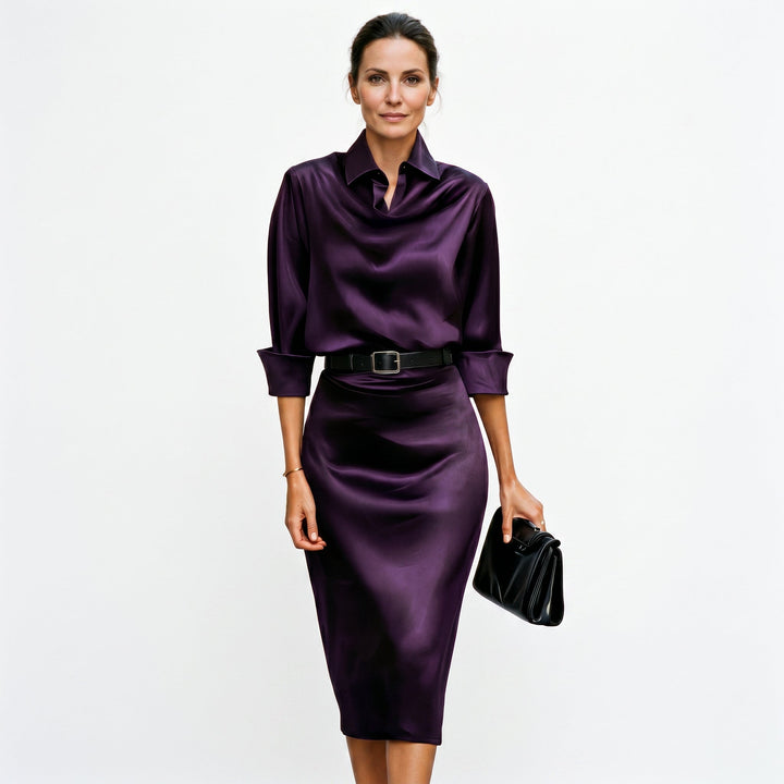 Katherine - Cocktail Satin Midi Dress for Wedding Guests