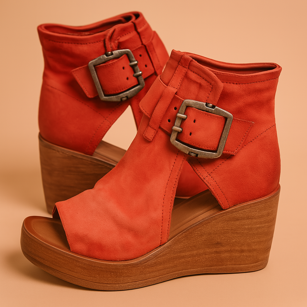 Merly| Wedge sandals with a large buckle