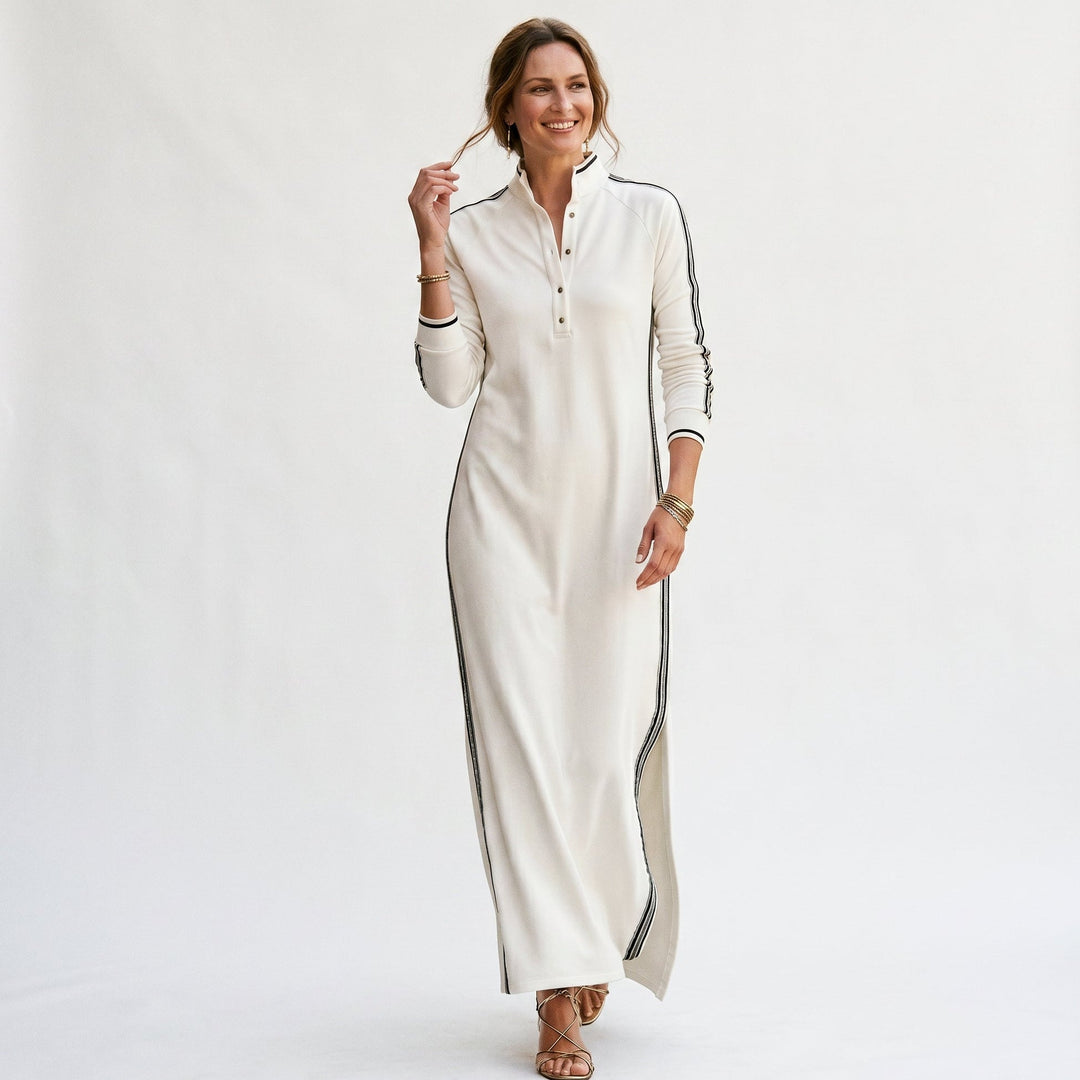 Sophia - Chic White Maxi Dress With Button-Down Collar
