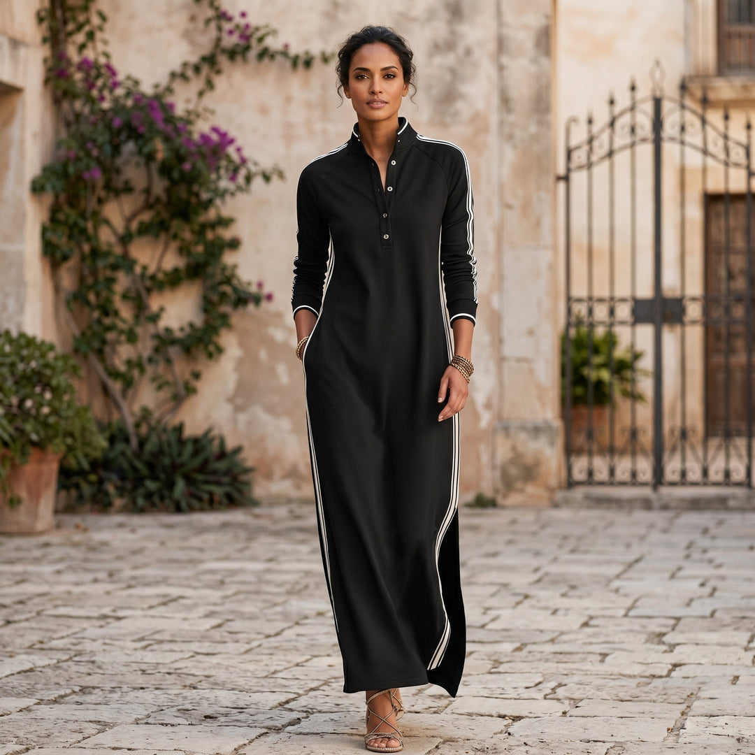 Sophia - Chic White Maxi Dress With Button-Down Collar