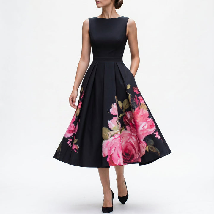 Florenne - Elegant Black Midi Cocktail Dress