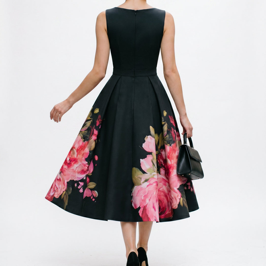 Florenne - Elegant Black Midi Cocktail Dress