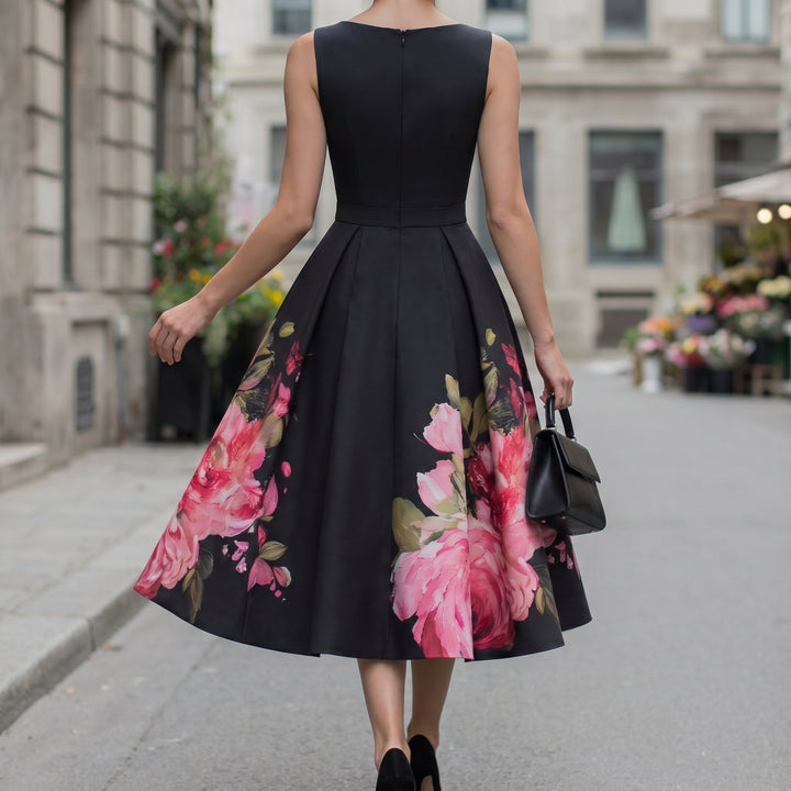 Florenne - Elegant Black Midi Cocktail Dress