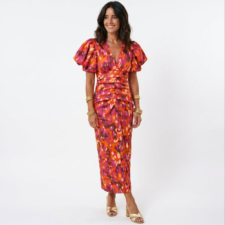 Lisbeth - Stylish Midi Dress with Puff Sleeves for Women