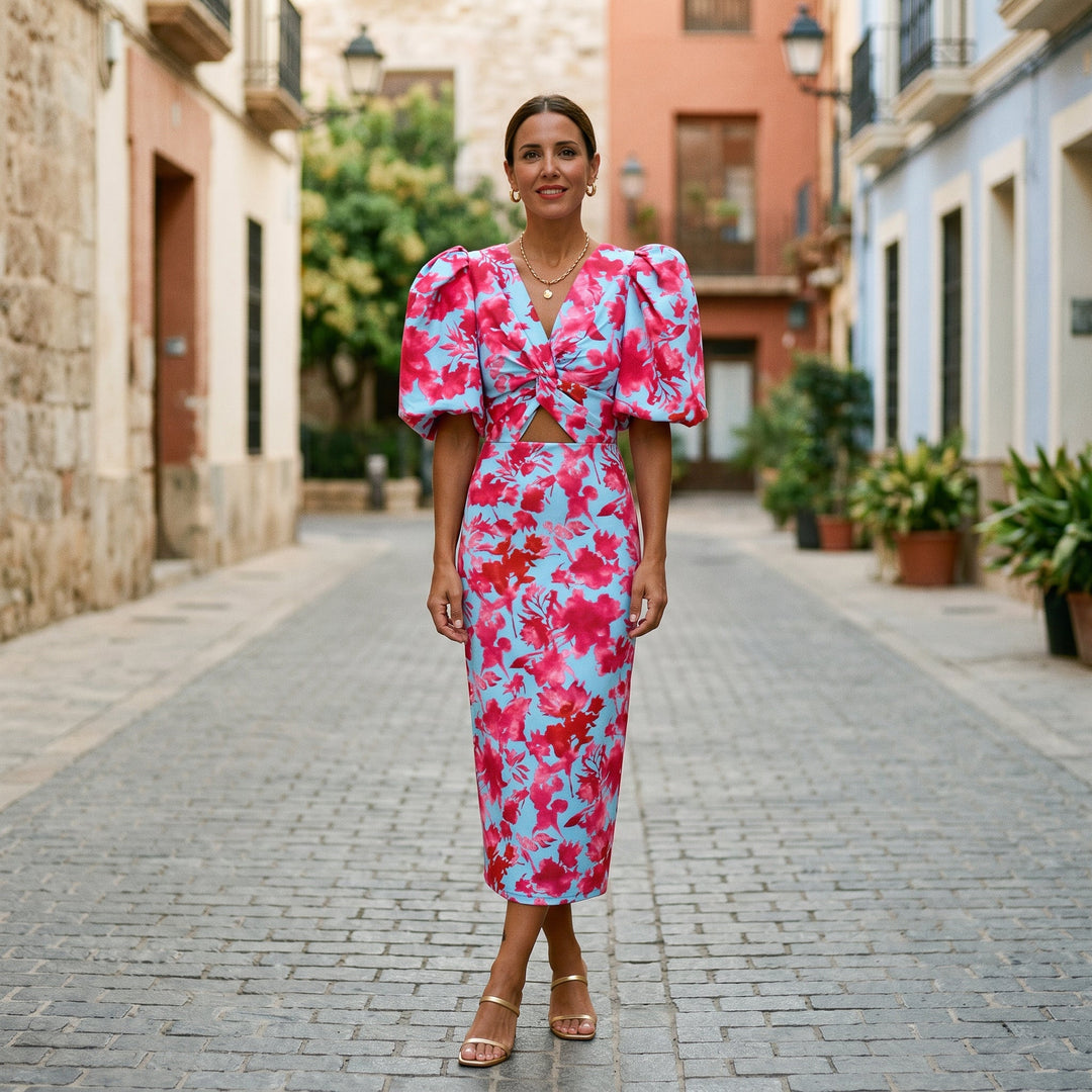 Lisbeth - Stylish Midi Dress with Puff Sleeves for Women