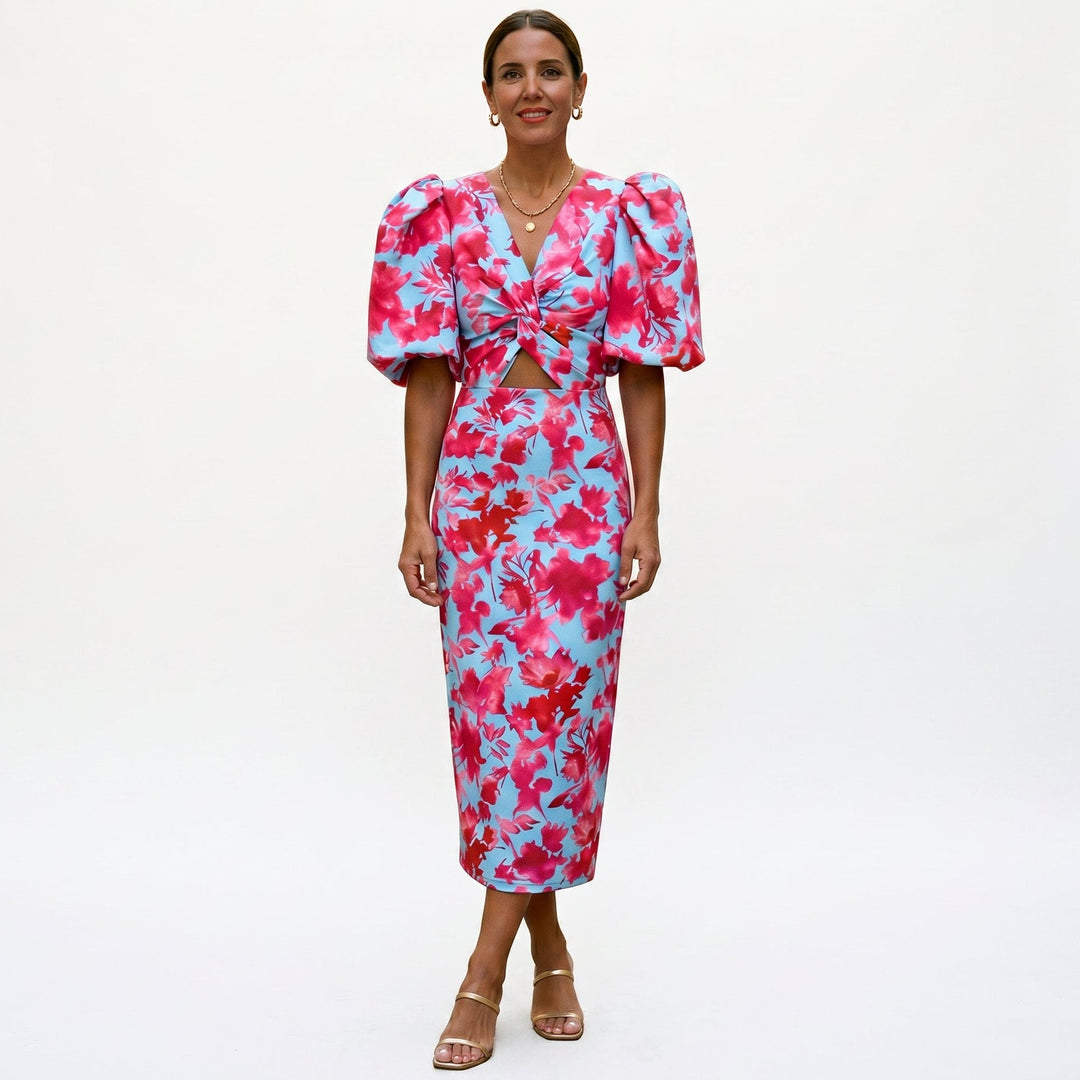Lisbeth - Stylish Midi Dress with Puff Sleeves for Women