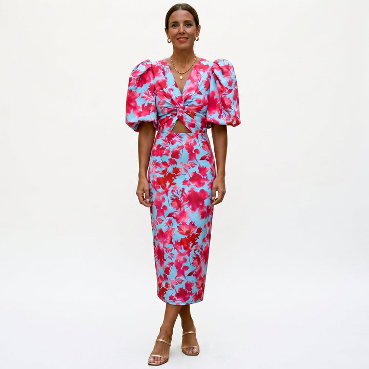 Lisbeth - Stylish Midi Dress with Puff Sleeves for Women