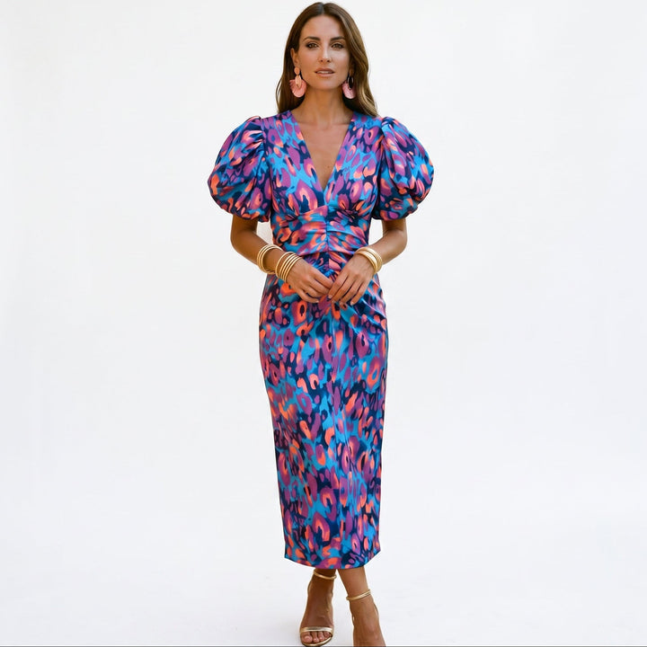 Lisbeth - Stylish Midi Dress with Puff Sleeves for Women