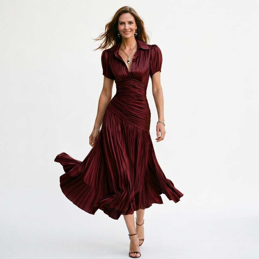 Valentina - Elegant Wedding Guest Midi Dress with Stripes