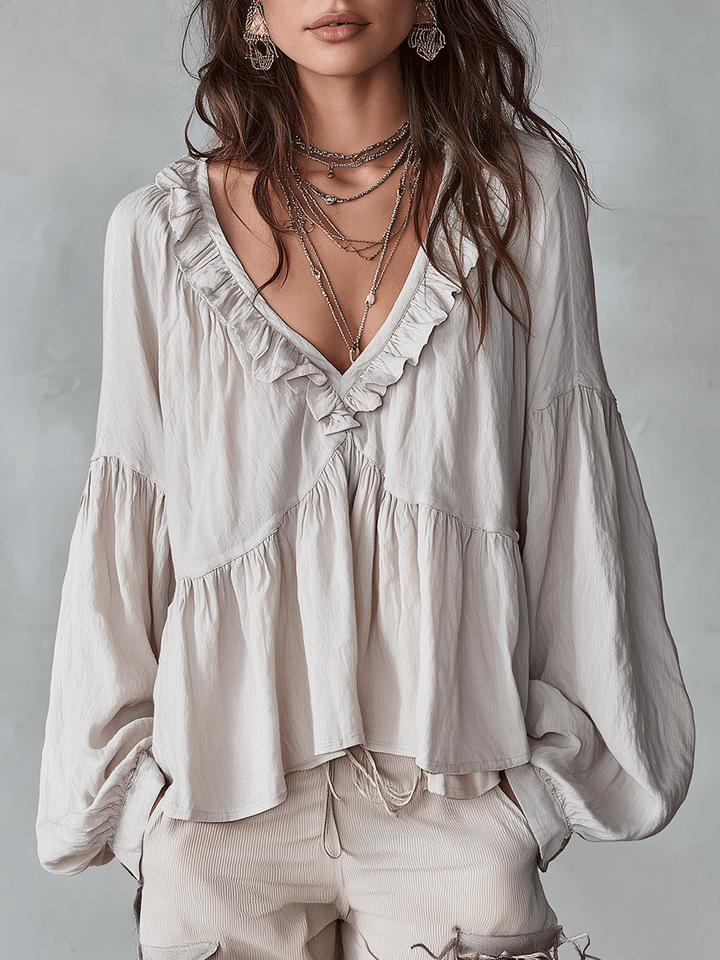 Carolyn | Airy Vintage-Inspired Ruffle Soft Ruffle Bohemian Blouse
