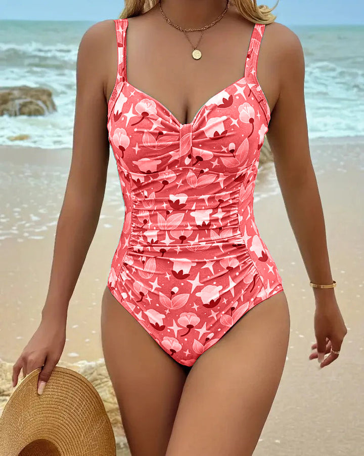 Beverly | Printed One Piece Swimsuit with Sweetheart Neckline and Ruched Sides