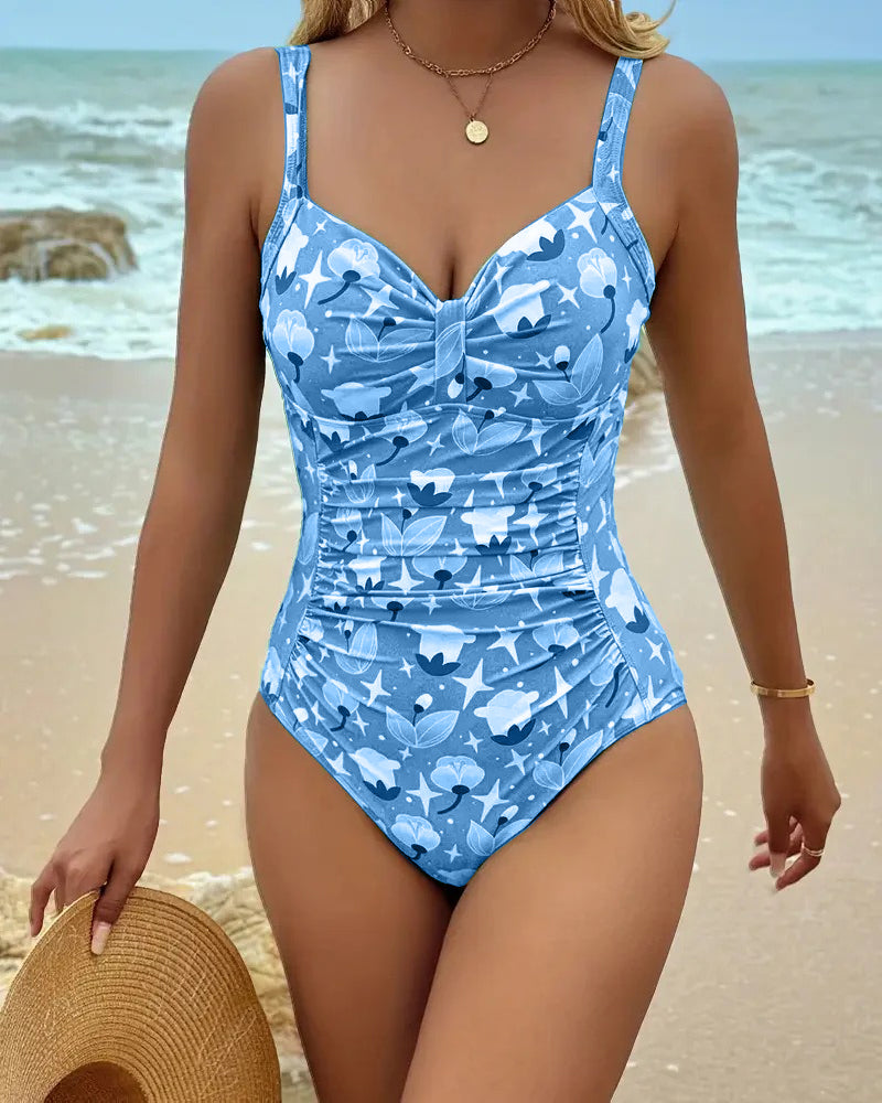 Beverly | Printed One Piece Swimsuit with Sweetheart Neckline and Ruched Sides