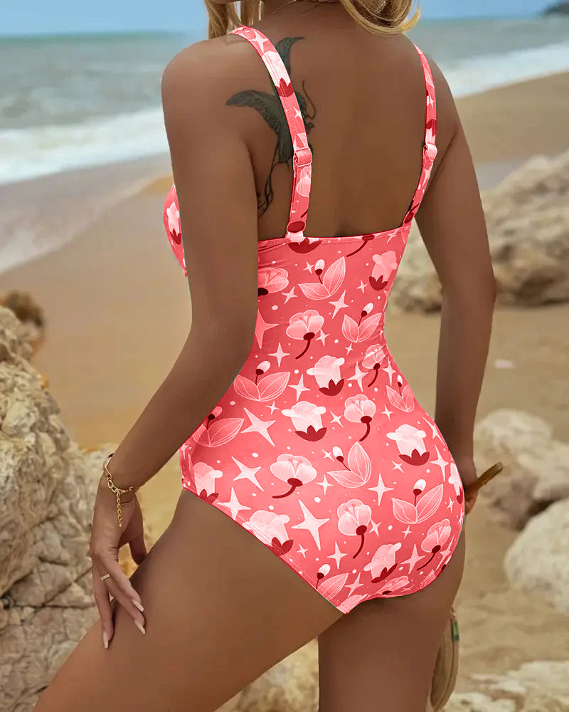 Beverly | Printed One Piece Swimsuit with Sweetheart Neckline and Ruched Sides