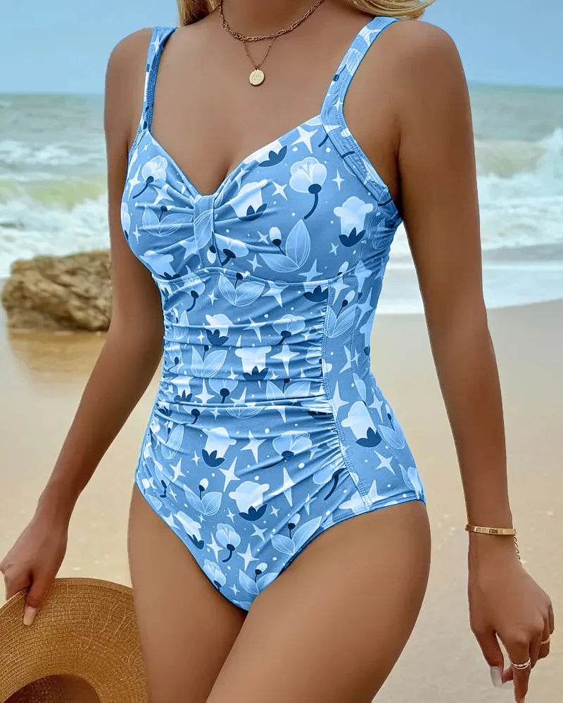 Beverly | Printed One Piece Swimsuit with Sweetheart Neckline and Ruched Sides