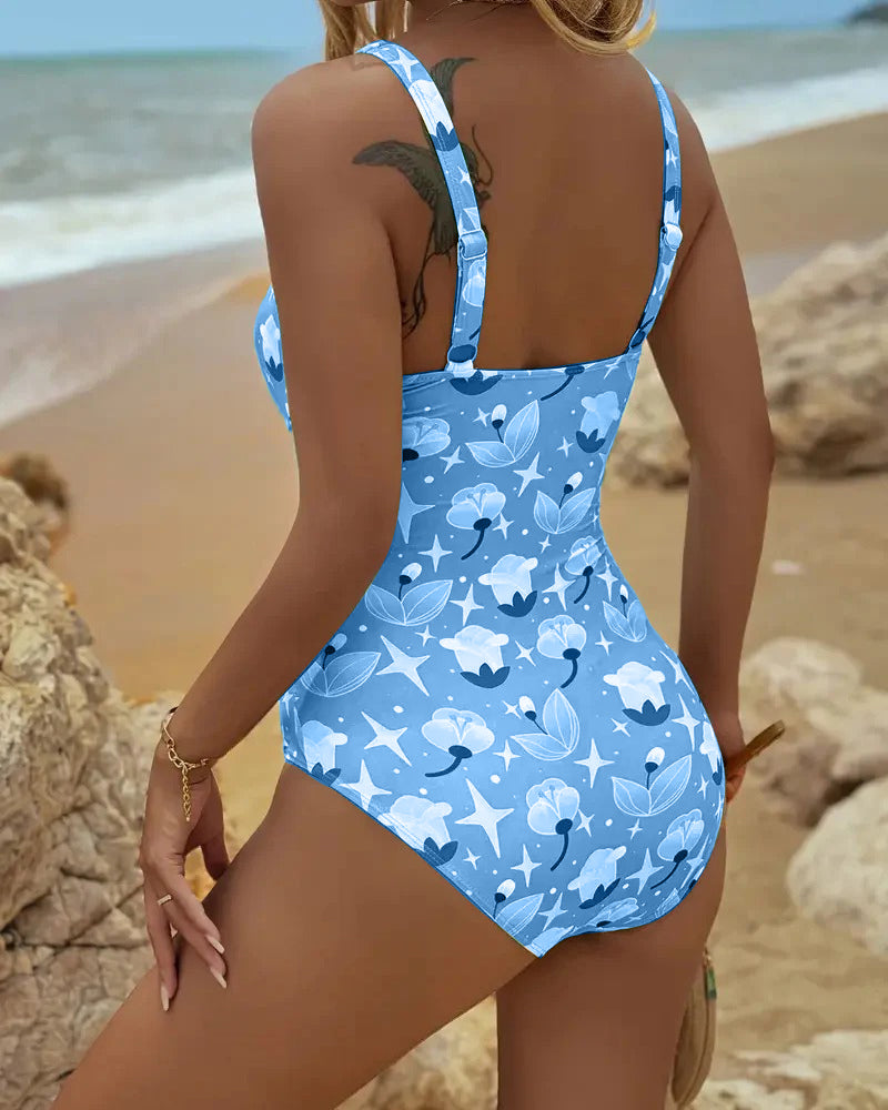 Beverly | Printed One Piece Swimsuit with Sweetheart Neckline and Ruched Sides