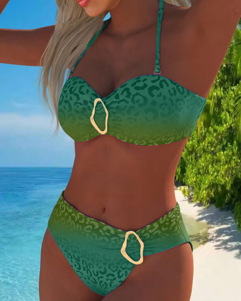 Brittany | Leopard Print Halter Bikini with Cutout Detail