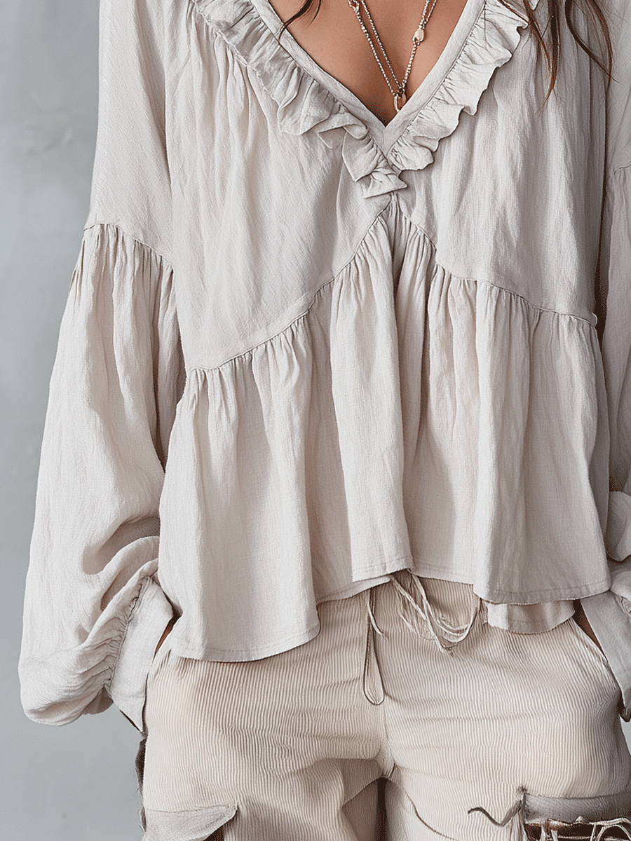 Carolyn | Airy Vintage-Inspired Ruffle Soft Ruffle Bohemian Blouse