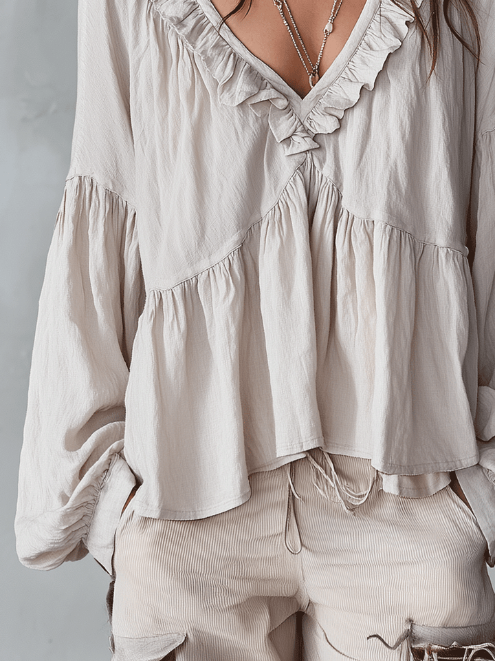 Carolyn | Airy Vintage-Inspired Ruffle Soft Ruffle Bohemian Blouse