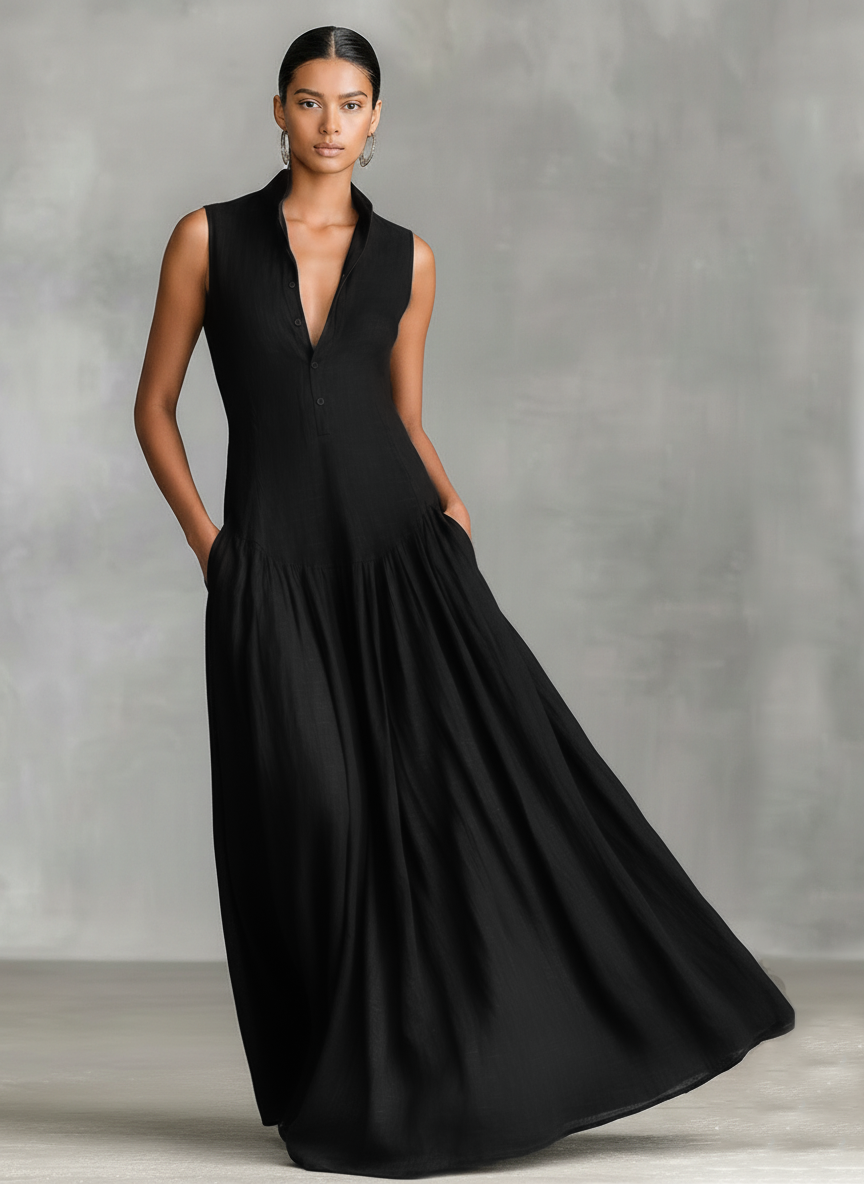 Women's Minimalist Linen Blend Sleeveless Maxi Dress