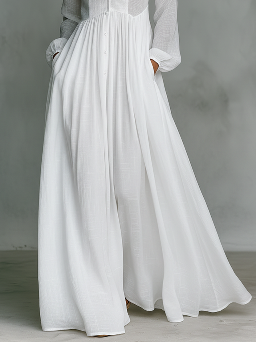 Women's Minimalist Patchwork Single-breasted Stand-up Collar Long-sleeved Maxi Dress