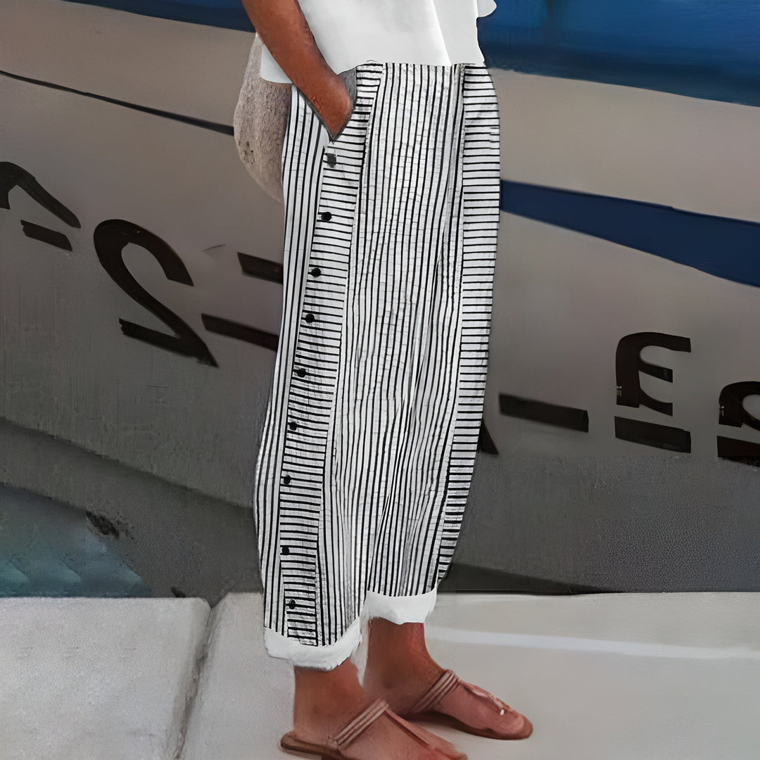 Kimberly | Stripe Panel Button Trousers
