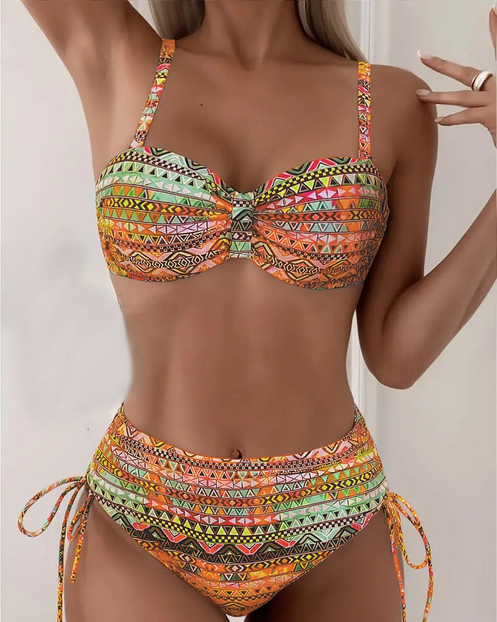 Giselle | Geometric Print Bikini with Push-Up Top and Tie-Side Bottoms