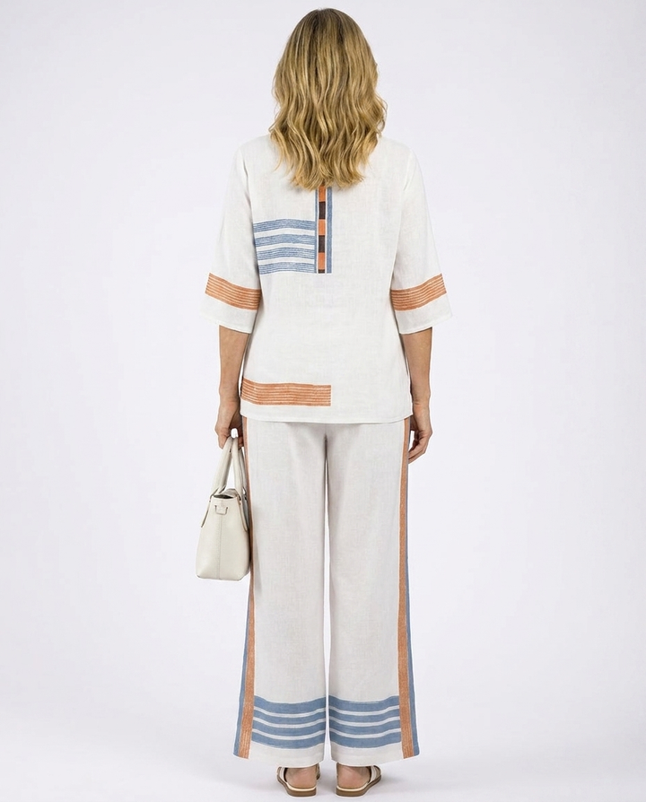Marcellin | Sophisticated Blue-Orange Striped Top & Pants
