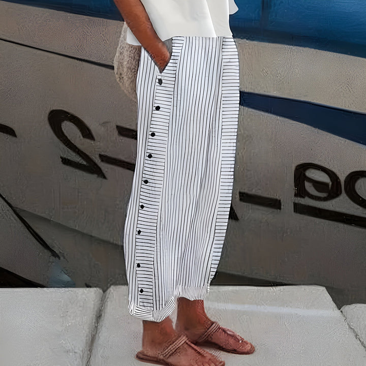 Kimberly | Stripe Panel Button Trousers