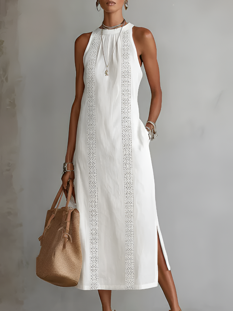 Eleanor | The Lace-Trim Halter Maxi Dress