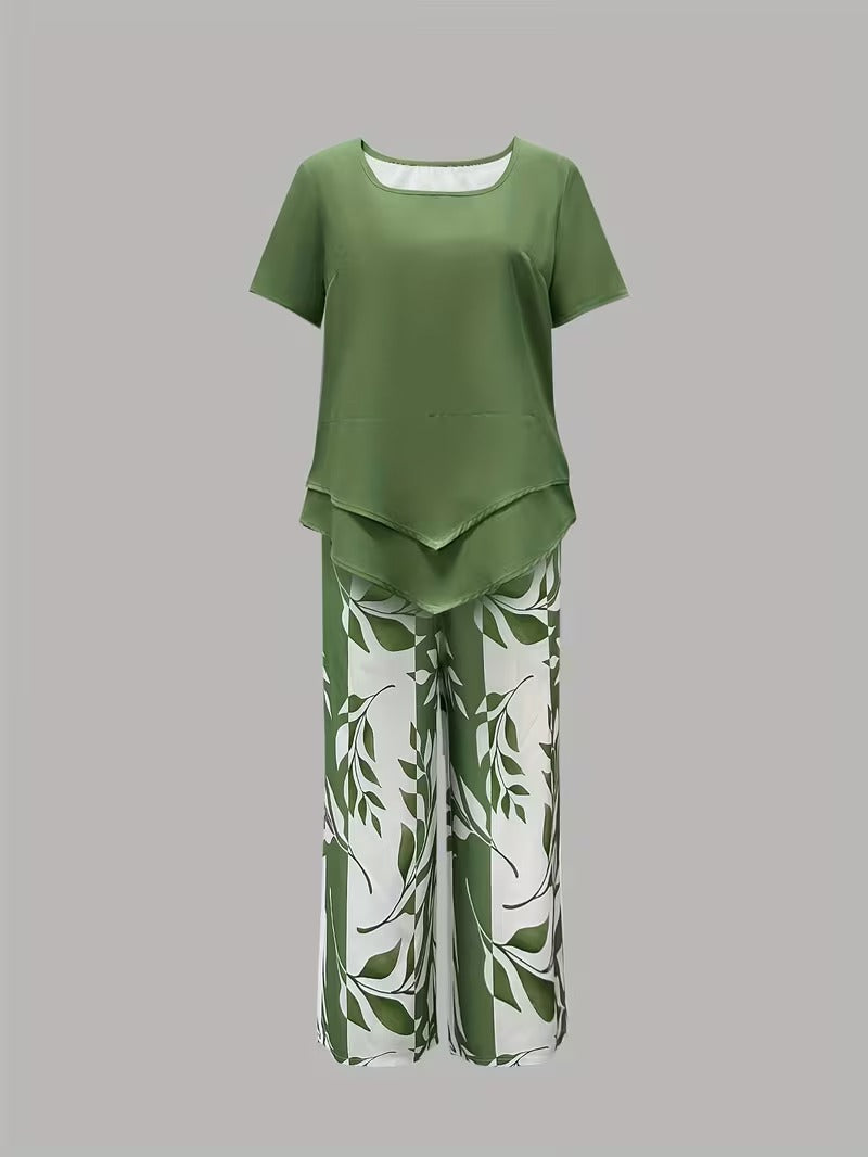 Avy™ | Casual Leaf Print Two-Piece Set