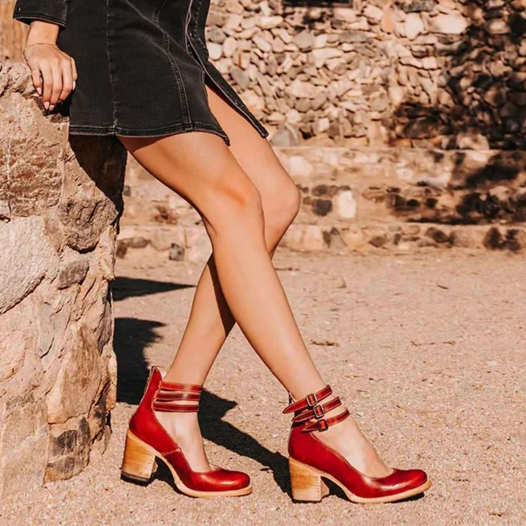 Linda | Women's Ankle Strap Block Heel Shoes